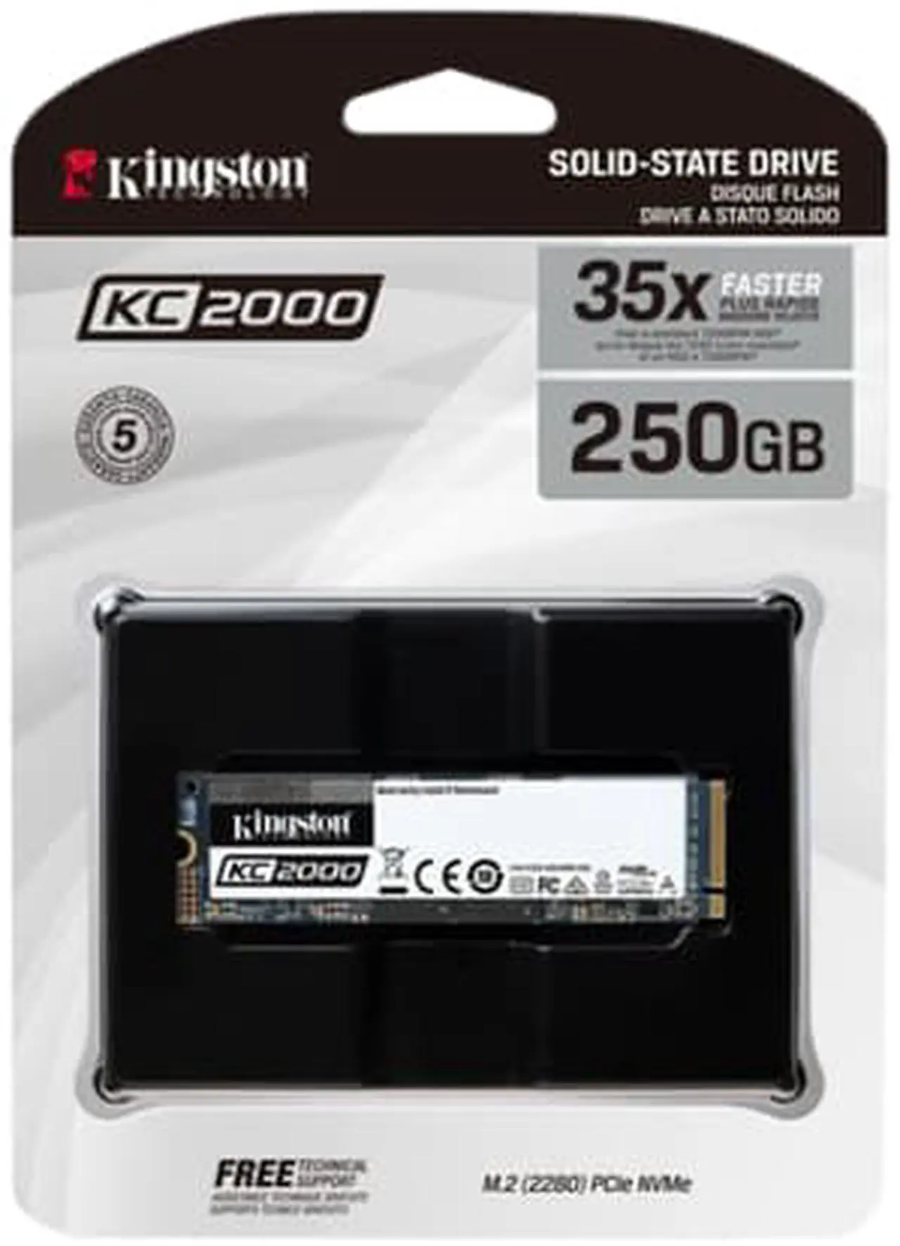 Alt view image 3 of 3 - Kingston KC2000 M.2 2280 250GB NVMe PCIe Gen 3.0 x4 96-layer 3D TLC Internal Solid State Drive (SSD) SKC2000M8/250G