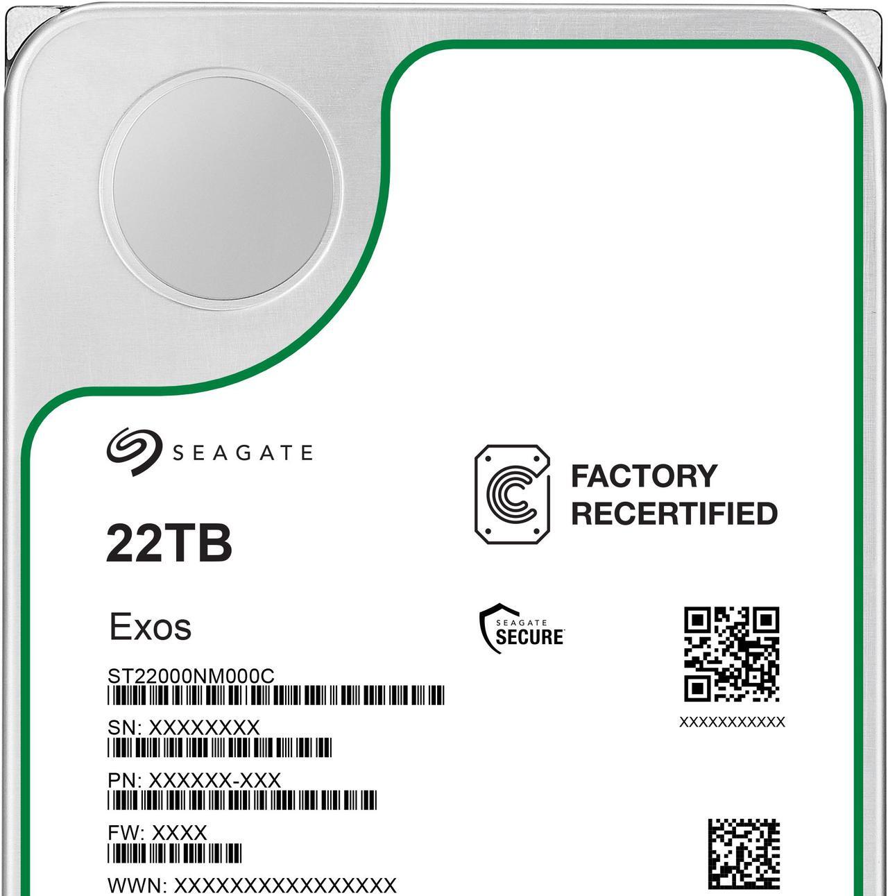 Alt view image 3 of 5 - Seagate (Recertified) Exos X 22TB Internal Hard Drive HDD - 3.5 In CMR SATA 6Gb/s, 7200 RPM, 512MB Cache, 2.5M MTBF (ST22000NM000C)