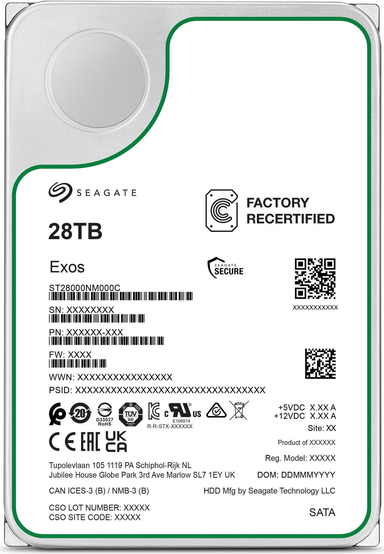 Alt view image 3 of 4 - Seagate (Recertified) Exos X 28TB Internal Hard Drive HDD - 3.5 In CMR SATA 6Gb/s, 7200 RPM, 512MB Cache, 2.5M MTBF (ST28000NM000C)