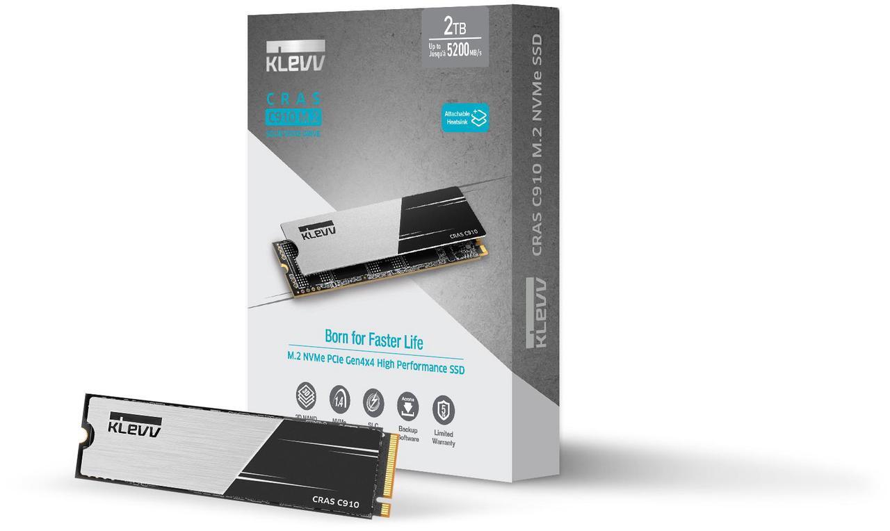 Alt view image 8 of 8 - KLEVV CRAS C910 2TB M.2 2280 SLC Cache NVMe PCIe Gen4x4 Laptop & Desktop Internal SSD Heatsink Included, up to 5200MB/s (K02TBM2SP0-C91)