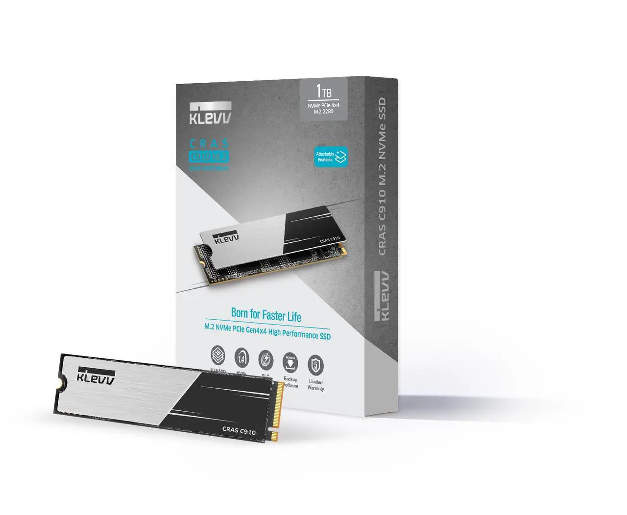 Alt view image 7 of 7 - KLEVV CRAS C910 1TB M.2 2280 SLC Cache NVMe PCIe Gen4x4 Laptop & Desktop Internal SSD Heatsink Included, up to 5000MB/s (K01TBM2SP0-C91)