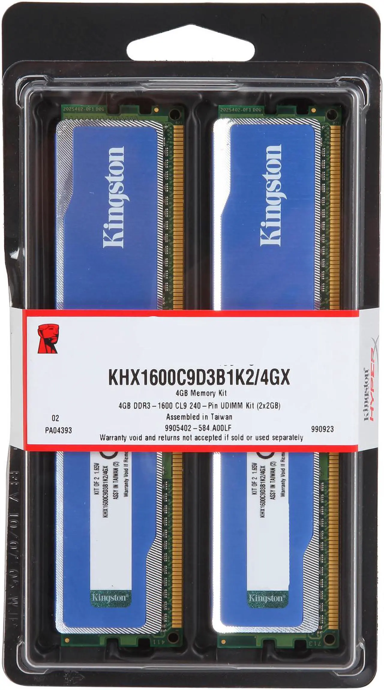 Alt view image 3 of 3 - HyperX Blu 4GB (2 x 2GB) DDR3 1600 (PC3 12800) Desktop Memory Model KHX1600C9D3B1K2/4GX