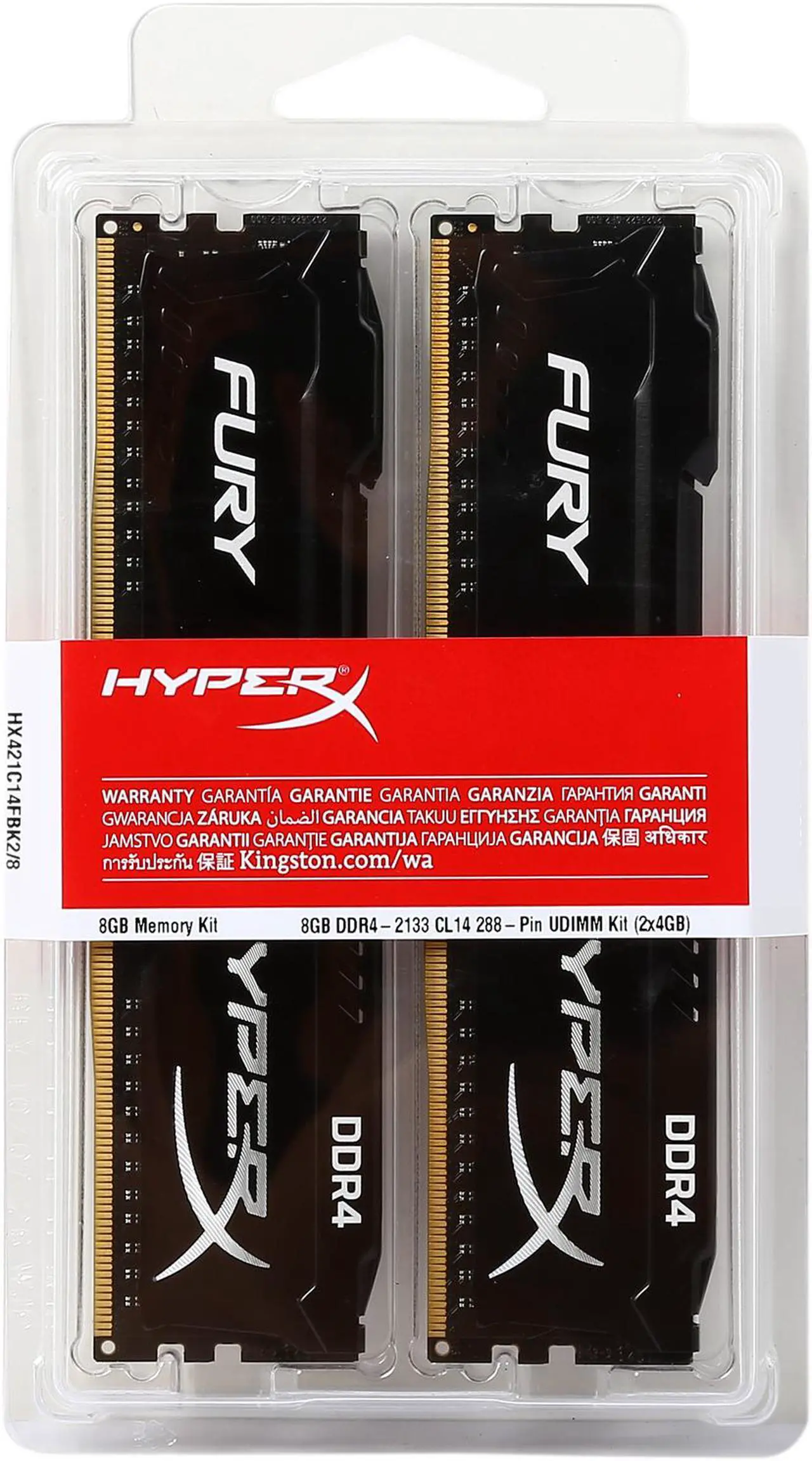 Alt view image 3 of 3 - HyperX Fury 8GB (2 x 4GB) DDR4 2133MHz DRAM (Desktop Memory) CL14 1.2V DIMM (288-pin) HX421C14FBK2/8 (Intel XMP, AMD Ryzen)