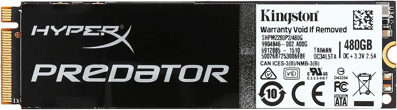 Alt view image 2 of 4 - HyperX Predator M.2 2280 480GB PCI-Express 2.0 x4 Internal Solid State Drive (SSD) SHPM2280P2/480G