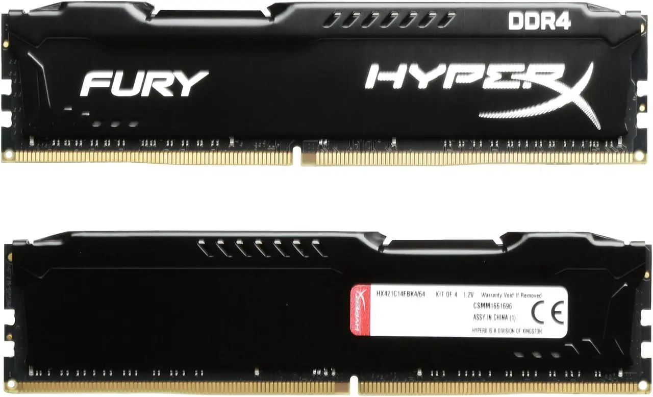 Alt view image 2 of 3 - HyperX Fury 64GB (4 x 16GB) DDR4 2133MHz DRAM (Desktop Memory) CL14 1.2V Black DIMM (288-pin) HX421C14FBK4/64 (Intel XMP, AMD Ryzen)