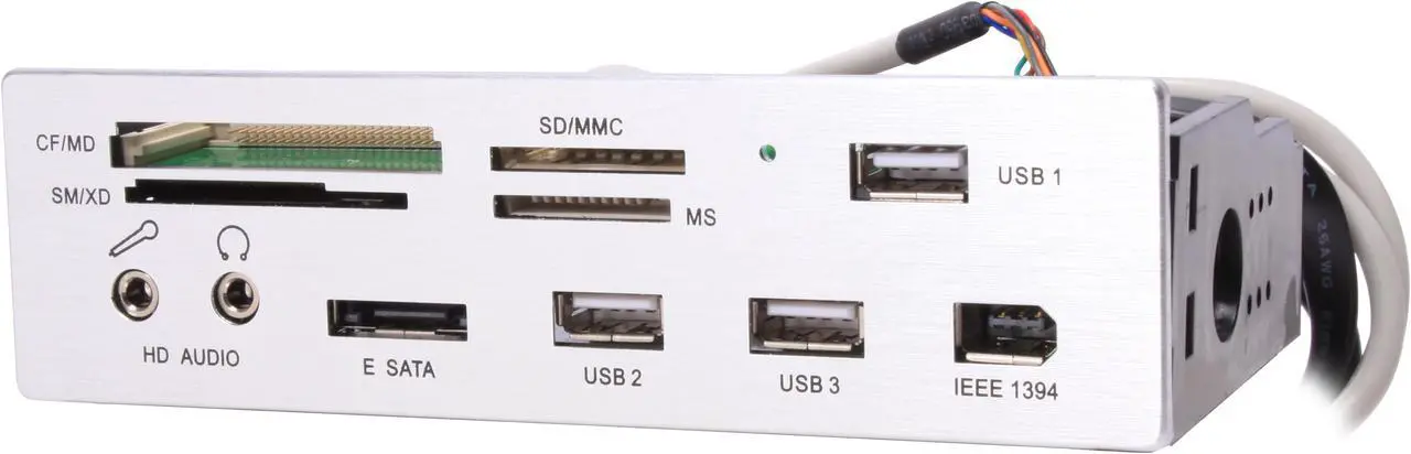 Main image of nMEDIAPC ZE-C138 Silver Aluminum Panel 5.25"All-in-one USB X 3 / IEEE 1394 / eSATA / HD (or AC97) Audio Internal Card Reader