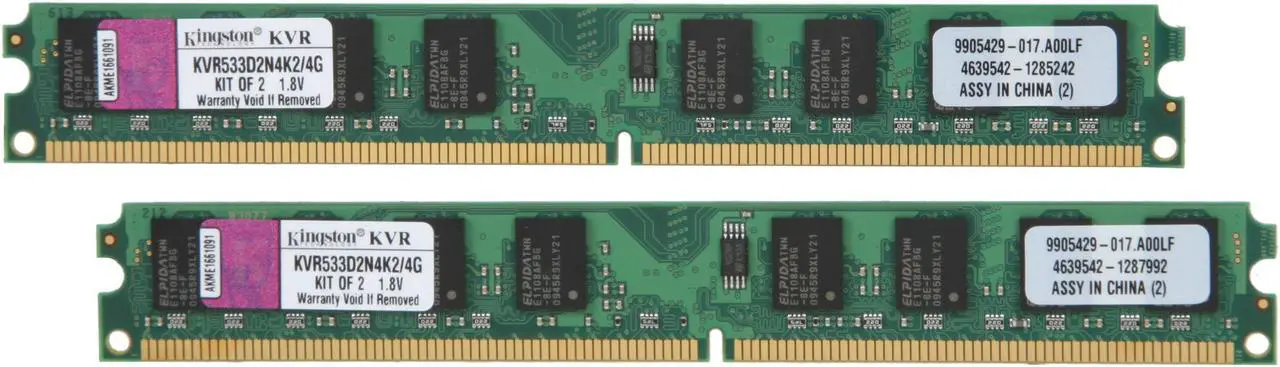 Main image of Kingston 4GB (2 x 2GB) 240-Pin DDR2 SDRAM DDR2 533 (PC2 4200) Dual Channel Kit Desktop Memory Model KVR533D2N4K2/4G