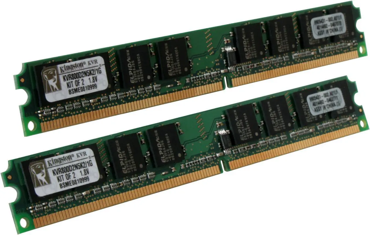 Main image of Kingston ValueRAM 1GB (2 x 512MB) DDR2 800 (PC2 6400) Dual Channel Kit Desktop Memory Model KVR800D2N5K2/1G
