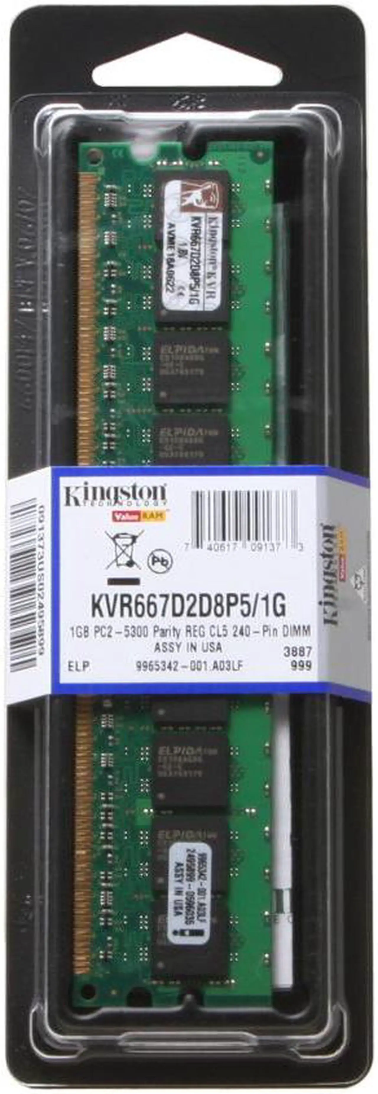 Main image of Kingston 1GB ECC Registered DDR2 667 (PC2 5300) Server Memory Model KVR667D2D8P5/1G