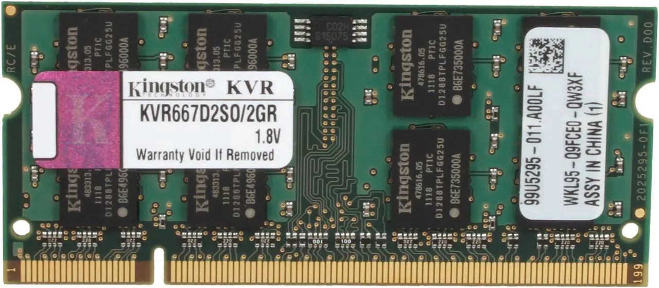 Main image of Kingston 4GB (2 x 2GB) 200-Pin DDR2 SO-DIMM DDR2 667 (PC2 5300) Laptop Memory Model KVR667D2SO/2GR