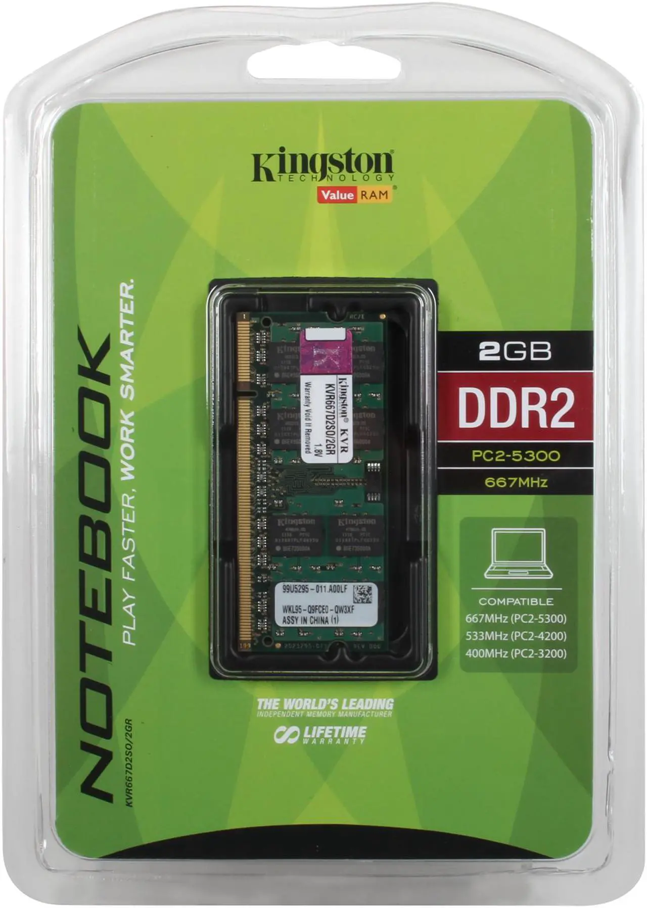 Alt view image 3 of 3 - Kingston 4GB (2 x 2GB) 200-Pin DDR2 SO-DIMM DDR2 667 (PC2 5300) Laptop Memory Model KVR667D2SO/2GR