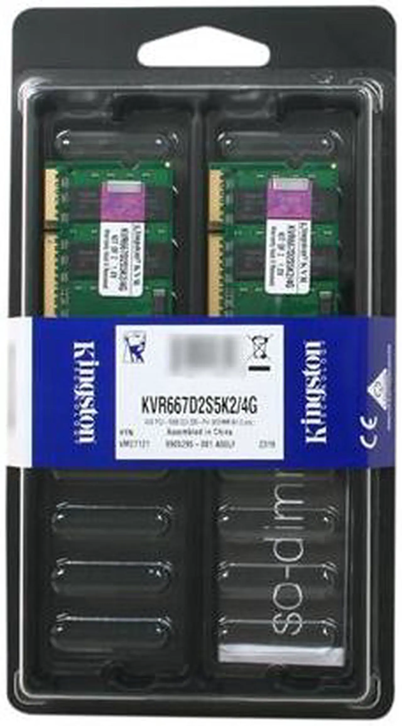 Alt view image 3 of 3 - Kingston ValueRAM 4GB (2 x 2GB) 200-Pin DDR2 SO-DIMM DDR2 667 (PC2 5300) Dual Channel Kit Laptop Memory Model KVR667D2S5K2/4G