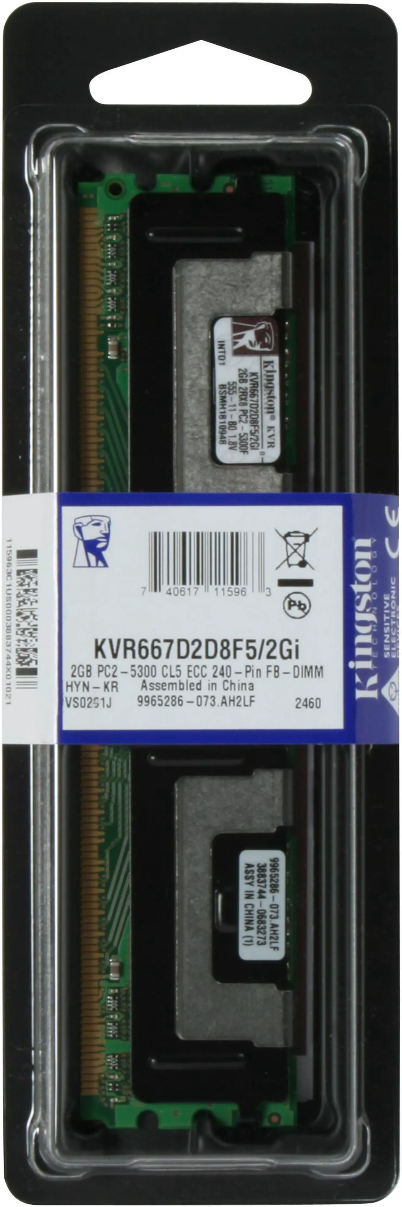 Alt view image 3 of 3 - Kingston ValueRAM 2GB ECC Fully Buffered DDR2 667 (PC2 5300) Intel Certified Server Memory Model KVR667D2D8F5/2GI