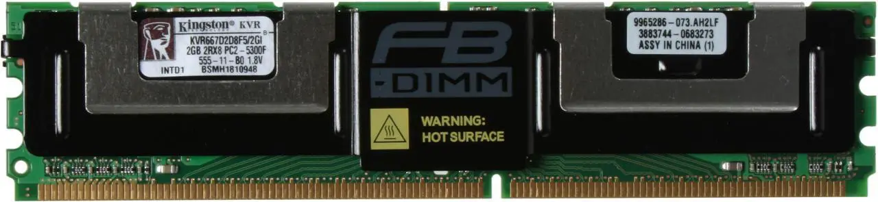 Alt view image 2 of 3 - Kingston ValueRAM 2GB ECC Fully Buffered DDR2 667 (PC2 5300) Intel Certified Server Memory Model KVR667D2D8F5/2GI