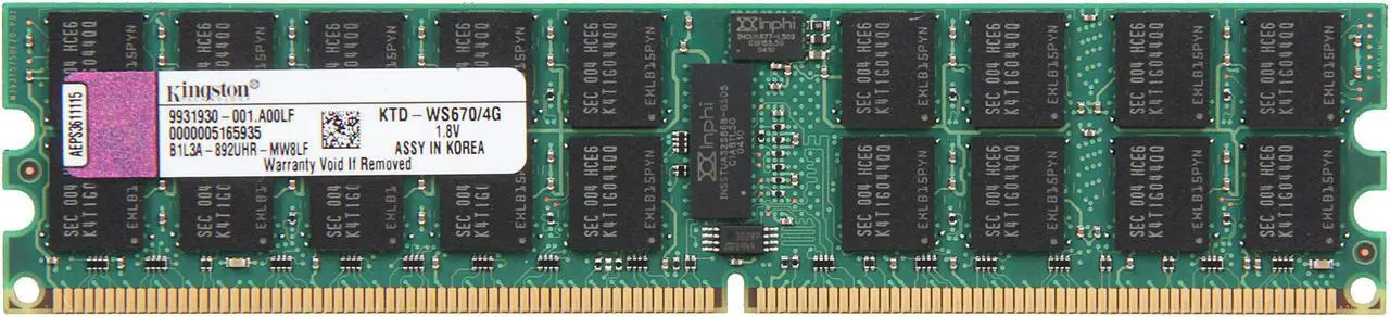 Main image of Kingston 4GB 240-Pin DDR2 SDRAM ECC Registered DDR2 400 (PC2 3200) System Specific Memory Model KTD-WS670/4G