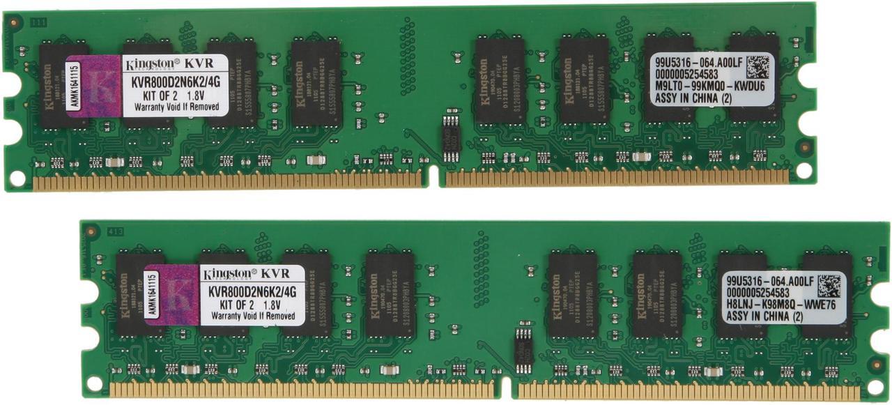 Kingston ValueRAM 4GB (2 x 2GB) DDR2 800 (PC2 6400) Dual Channel Kit Desktop Memory Model KVR800D2N6K2/4G