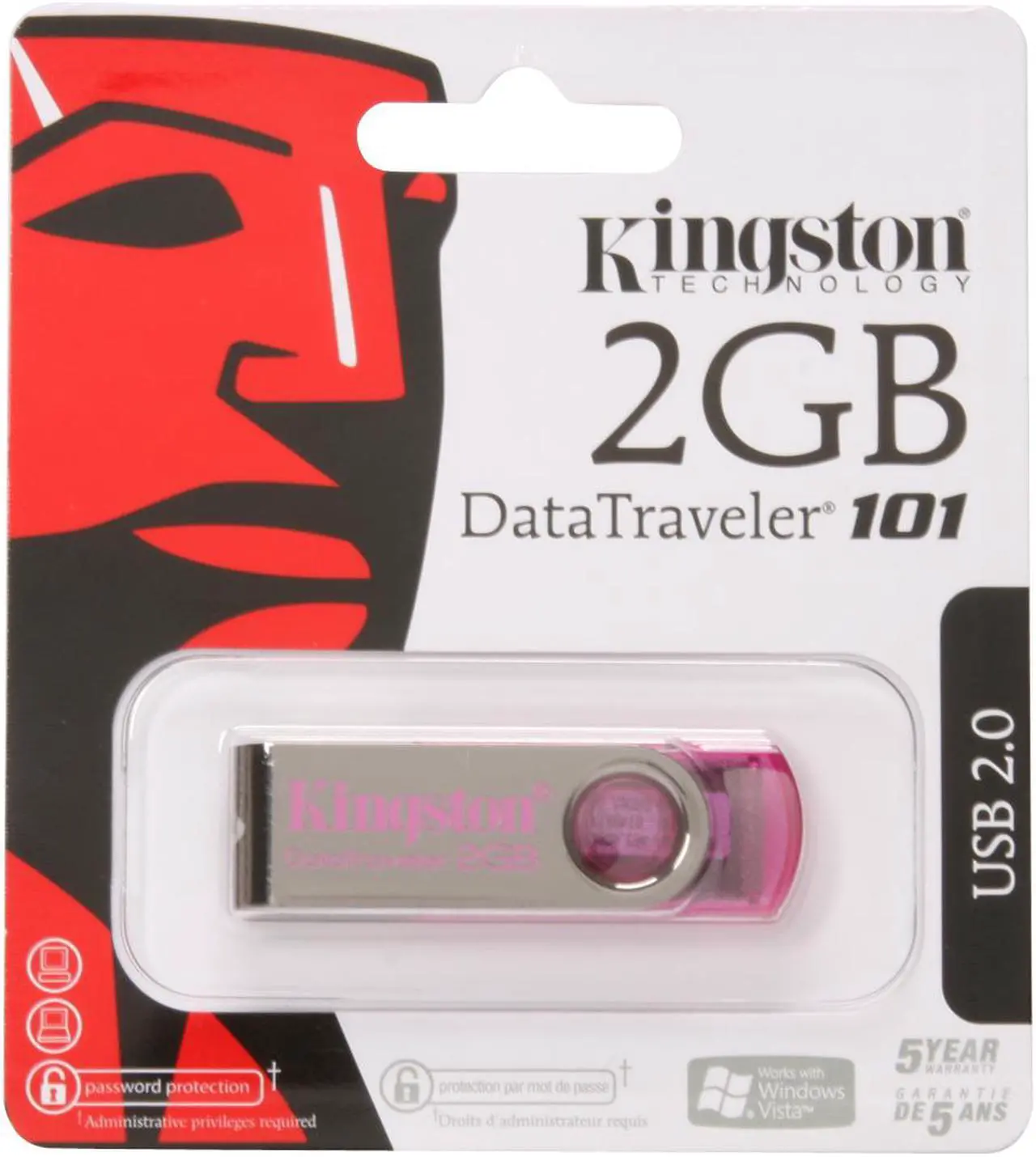 Alt view image 4 of 4 - Kingston DataTraveler 101 2GB USB 2.0 Flash Drive (Pink) DT101N/2GB
