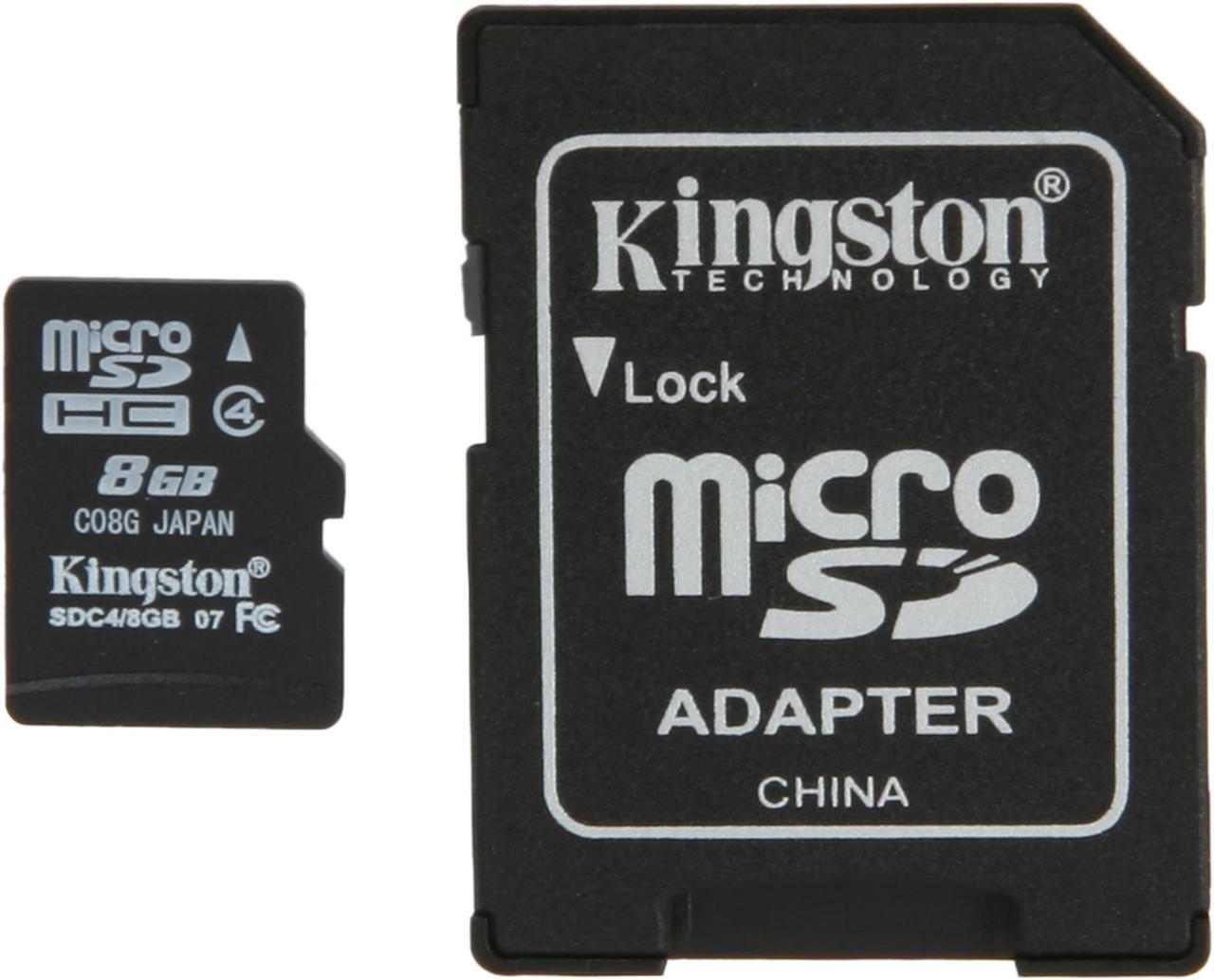 Main image of Kingston 8GB MicroSDHC Class 4 Memory Card with Adapter (SDC4/8GB)