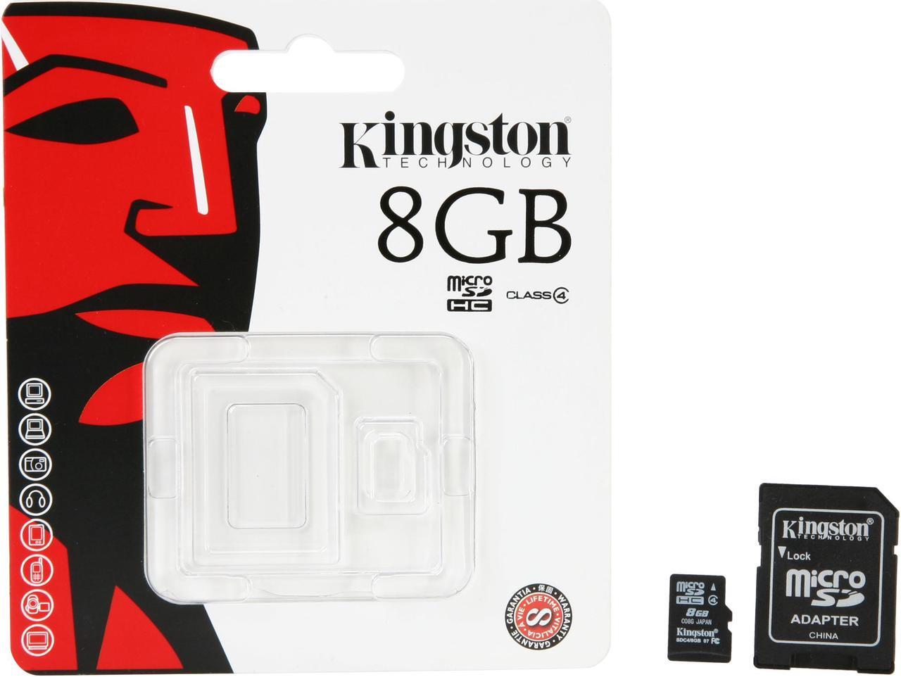 Alt view image 5 of 4 - Kingston 8GB MicroSDHC Class 4 Memory Card with Adapter (SDC4/8GB)