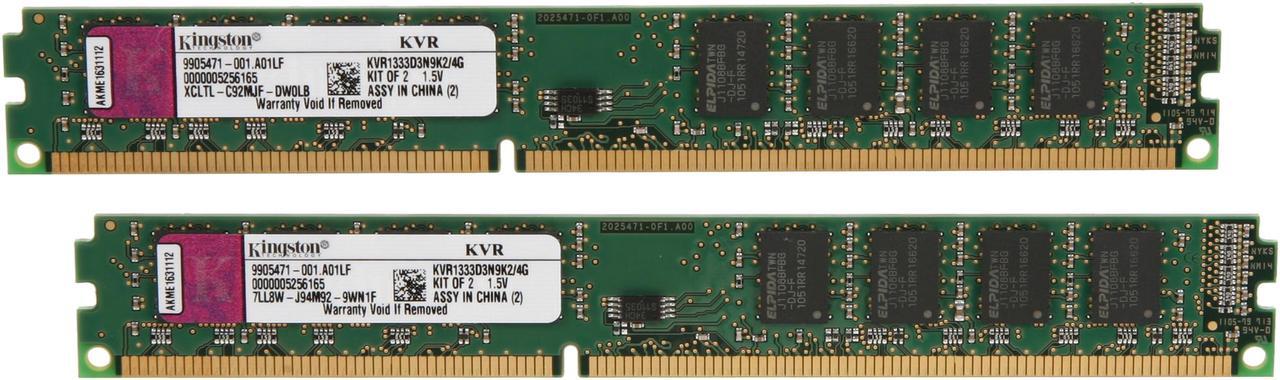 Kingston ValueRAM 4GB (2 x 2GB) DDR3 1333 (PC3 10600) Desktop Memory Model KVR1333D3N9K2/4G