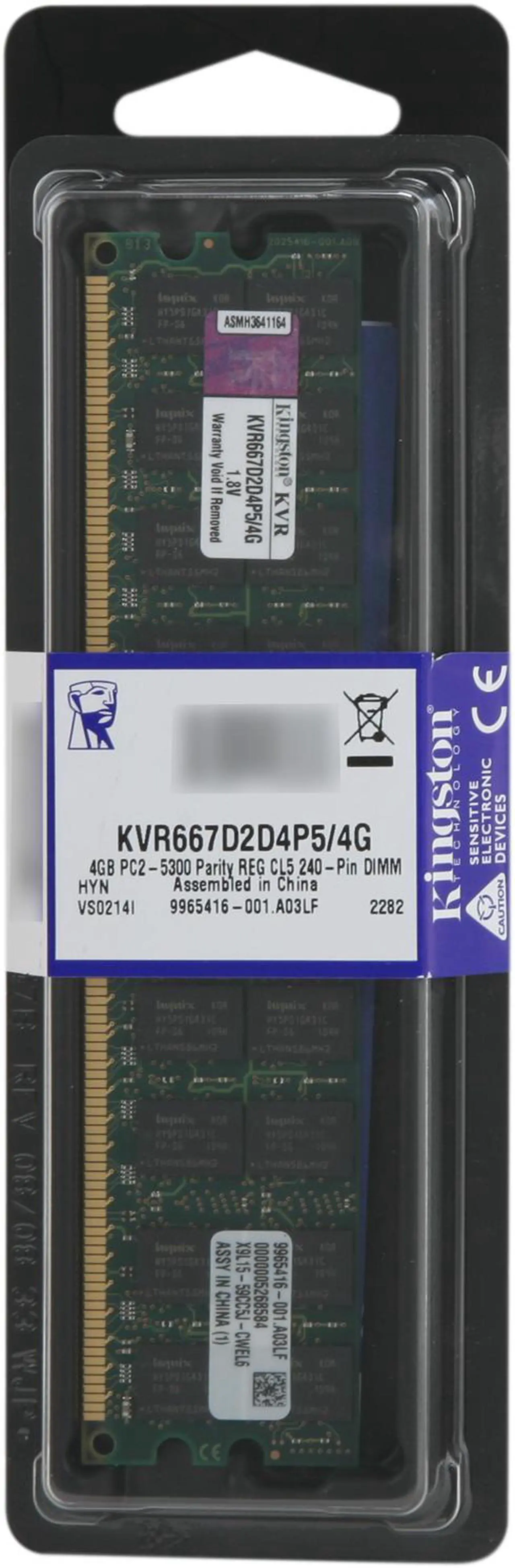 Alt view image 3 of 3 - Kingston ValueRAM 4GB ECC Registered DDR2 667 (PC2 5300) Server Memory Model KVR667D2D4P5/4G