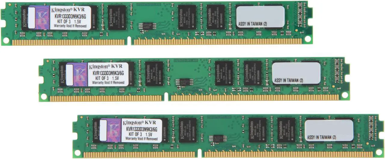 Main image of Kingston 6GB (3 x 2GB) DDR3 1333 (PC3 10600) Triple Channel Kit Desktop Memory Model KVR1333D3N9K3/6G