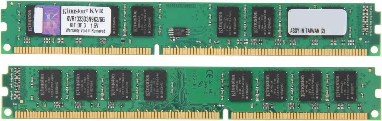 Alt view image 2 of 3 - Kingston 6GB (3 x 2GB) DDR3 1333 (PC3 10600) Triple Channel Kit Desktop Memory Model KVR1333D3N9K3/6G