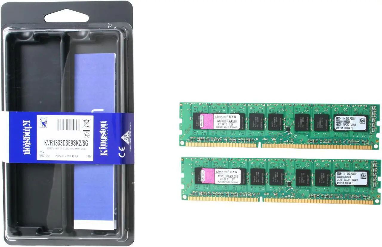 Alt view image 3 of 3 - Kingston 8GB (2 x 4GB) ECC Unbuffered DDR3 1333 (PC3 10600) Server Memory Model KVR1333D3E9SK2/8G
