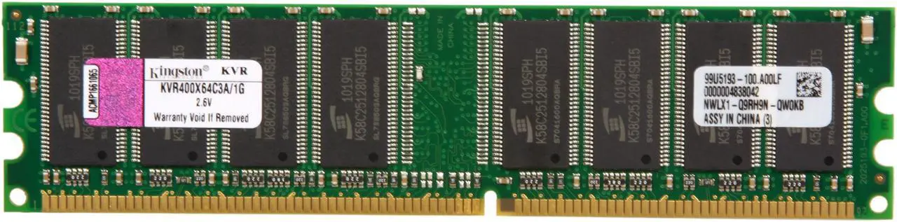 Main image of Kingston ValueRAM 1GB Unbuffered DDR 400 (PC 3200) Desktop Memory Model KVR400X64C3A/1G