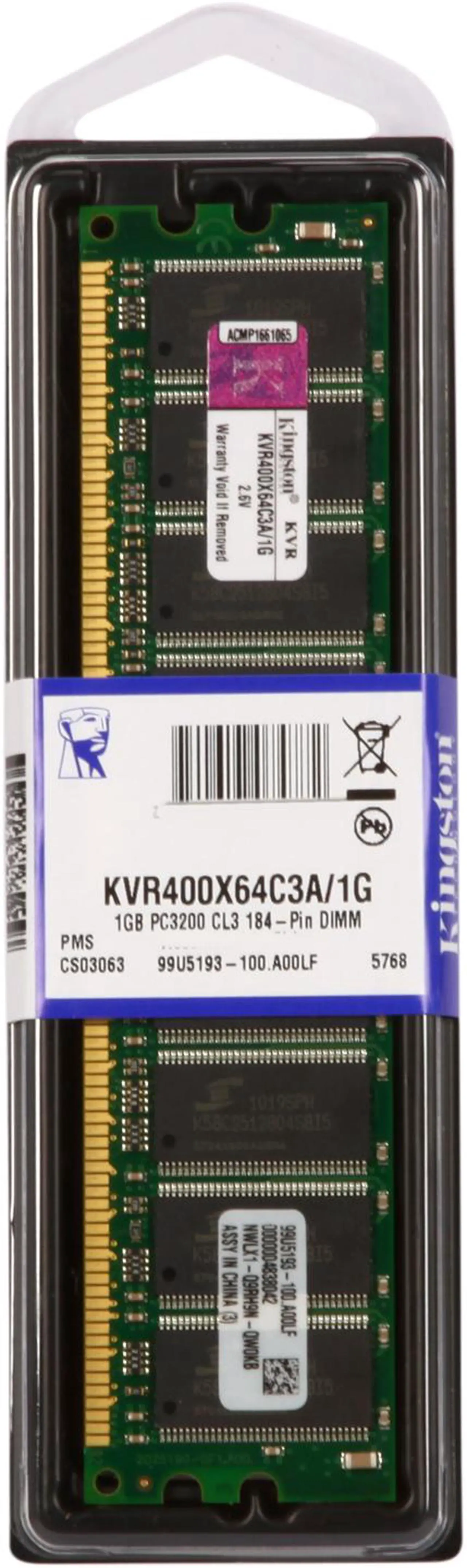 Alt view image 2 of 2 - Kingston ValueRAM 1GB Unbuffered DDR 400 (PC 3200) Desktop Memory Model KVR400X64C3A/1G