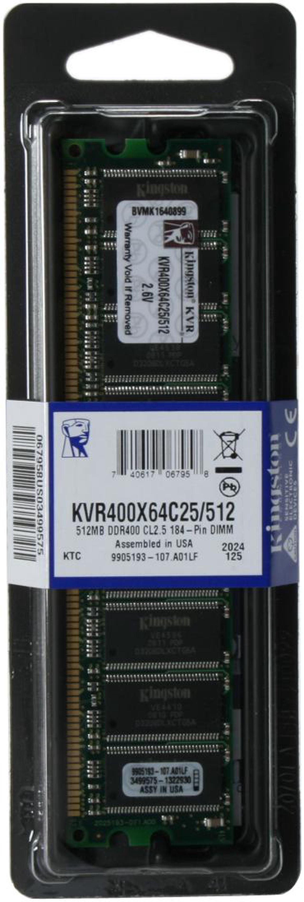 Alt view image 2 of 2 - Kingston ValueRAM 512MB DDR 400 (PC 3200) System Memory Model KVR400X64C25/512