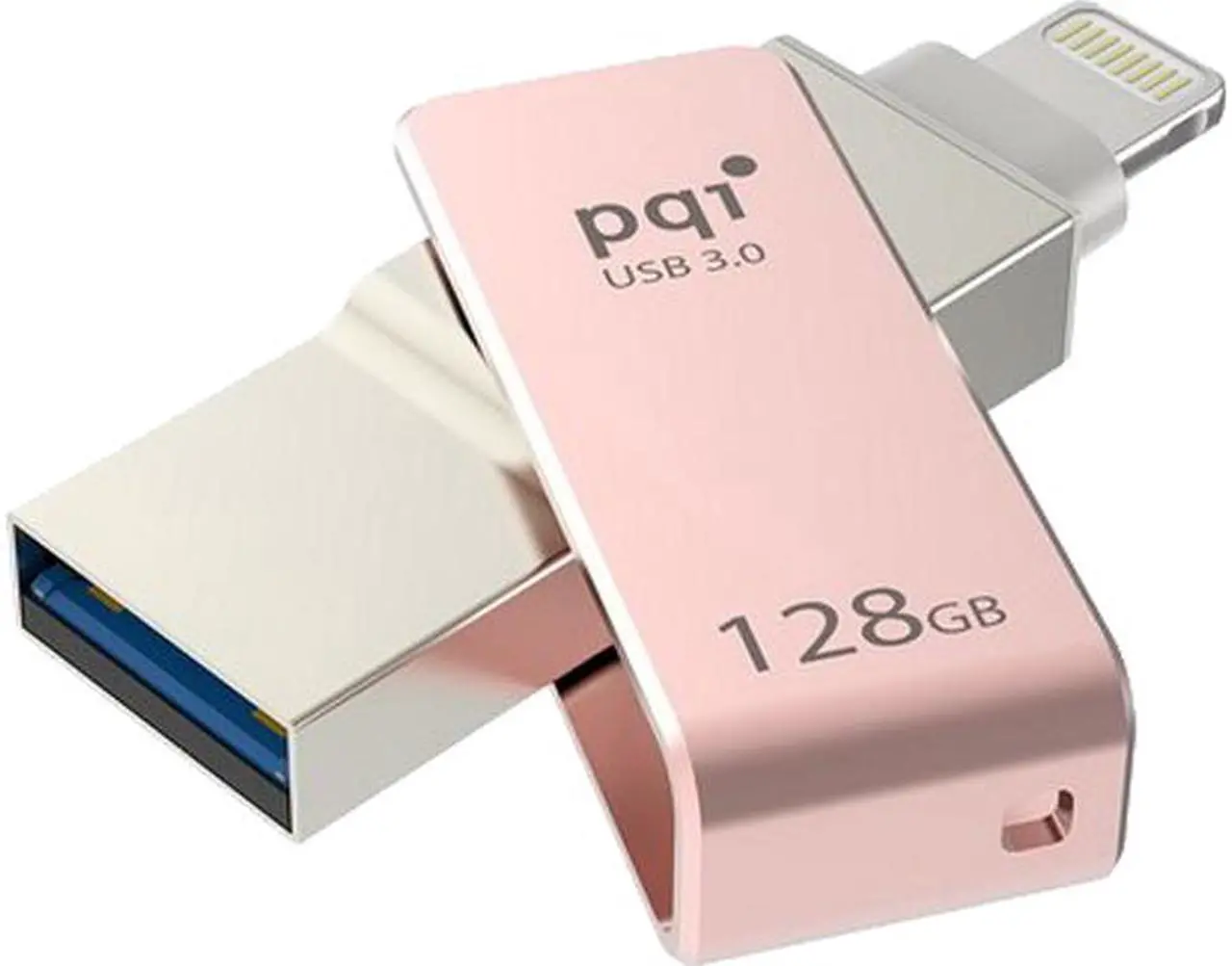 Main image of PQI iConnect Mini [Apple MFi] 128GB Mobile Flash Drive w/ Lightning Connector for iPhones / iPads / iPod / Mac & PC USB 3.0 (Rose Gold) Model 6I04-128GR3001