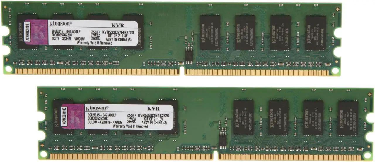 Main image of Kingston ValueRAM 2GB (2 x 1GB) DDR2 533 (PC2 4200) Dual Channel Kit Desktop Memory Model KVR533D2N4K2/2G