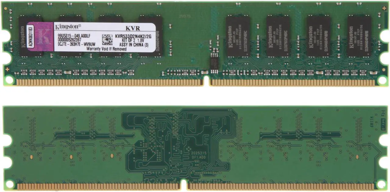 Alt view image 2 of 3 - Kingston ValueRAM 2GB (2 x 1GB) DDR2 533 (PC2 4200) Dual Channel Kit Desktop Memory Model KVR533D2N4K2/2G