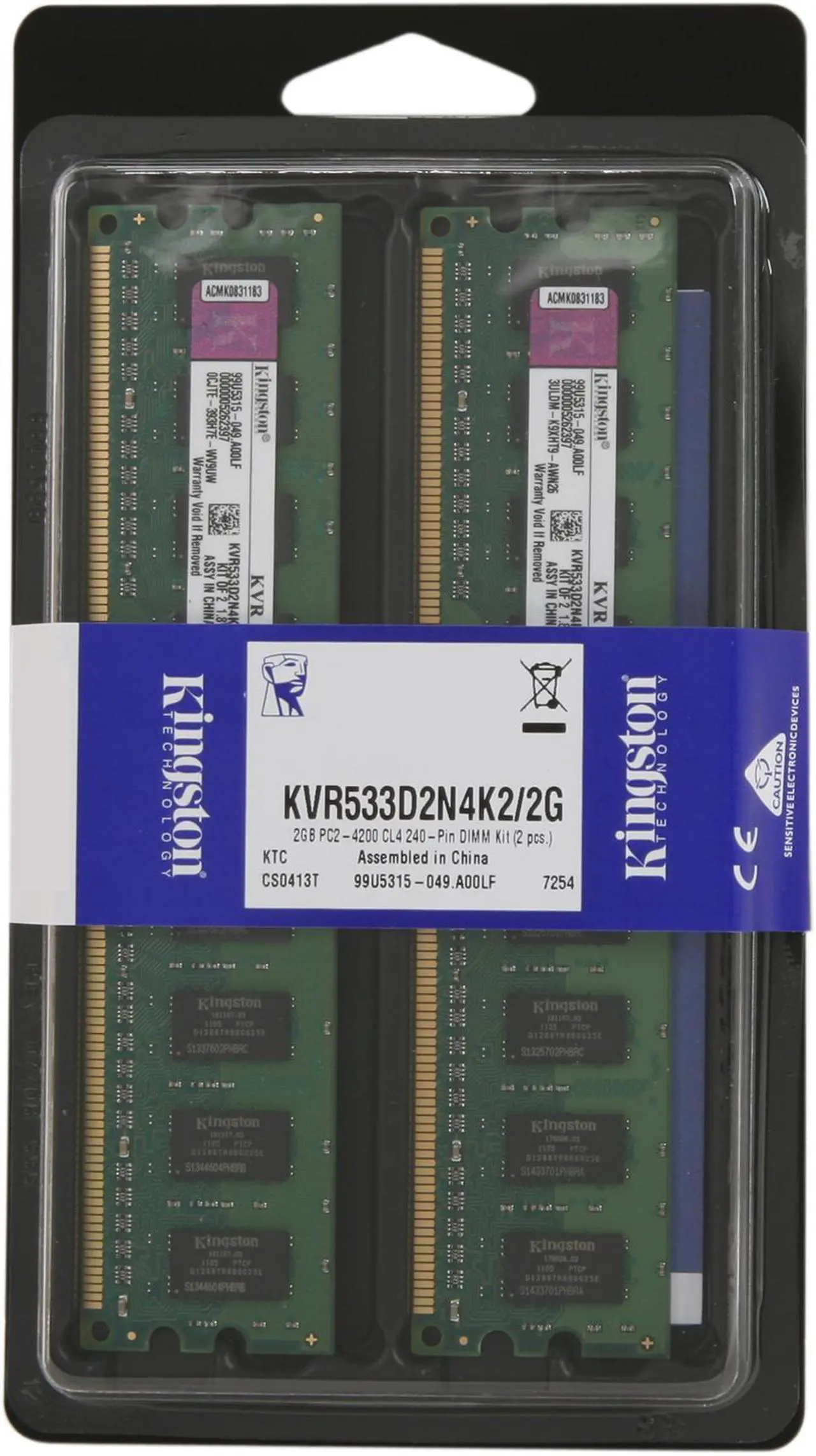 Alt view image 3 of 3 - Kingston ValueRAM 2GB (2 x 1GB) DDR2 533 (PC2 4200) Dual Channel Kit Desktop Memory Model KVR533D2N4K2/2G