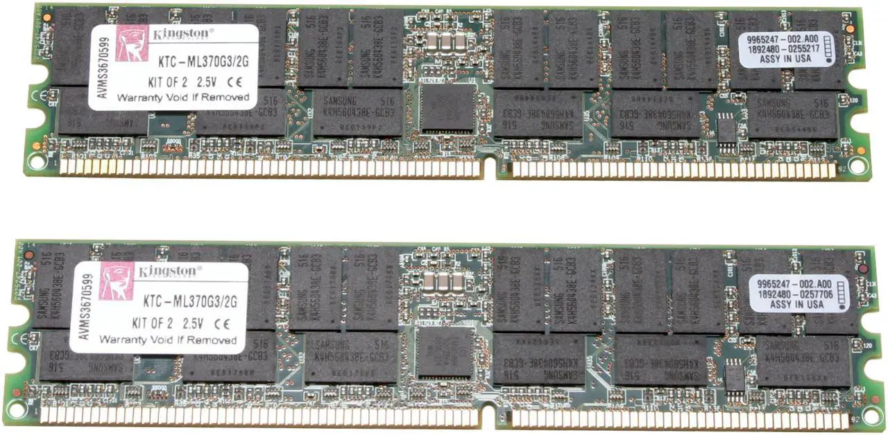 Main image of Kingston 2GB (2 x 1GB) 184-Pin DDR SDRAM ECC Registered DDR 266 (PC 2100) Dual Channel Kit System Specific Memory for HP/Compaq Model KTC-ML370G3/2G