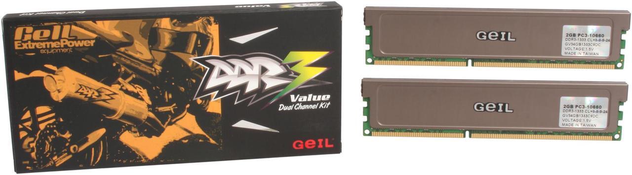 Alt view image 3 of 3 - GeIL 4GB (2 x 2GB) DDR3 1333 (PC3 10660) Dual Channel Kit Desktop Memory Model GV34GB1333C9DC