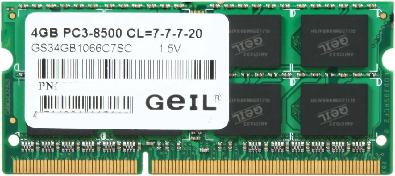 Main image of GeIL 4GB 204-Pin DDR3 SO-DIMM DDR3 1066 (PC3 8500) Laptop Memory Model GS34GB1066C7SC