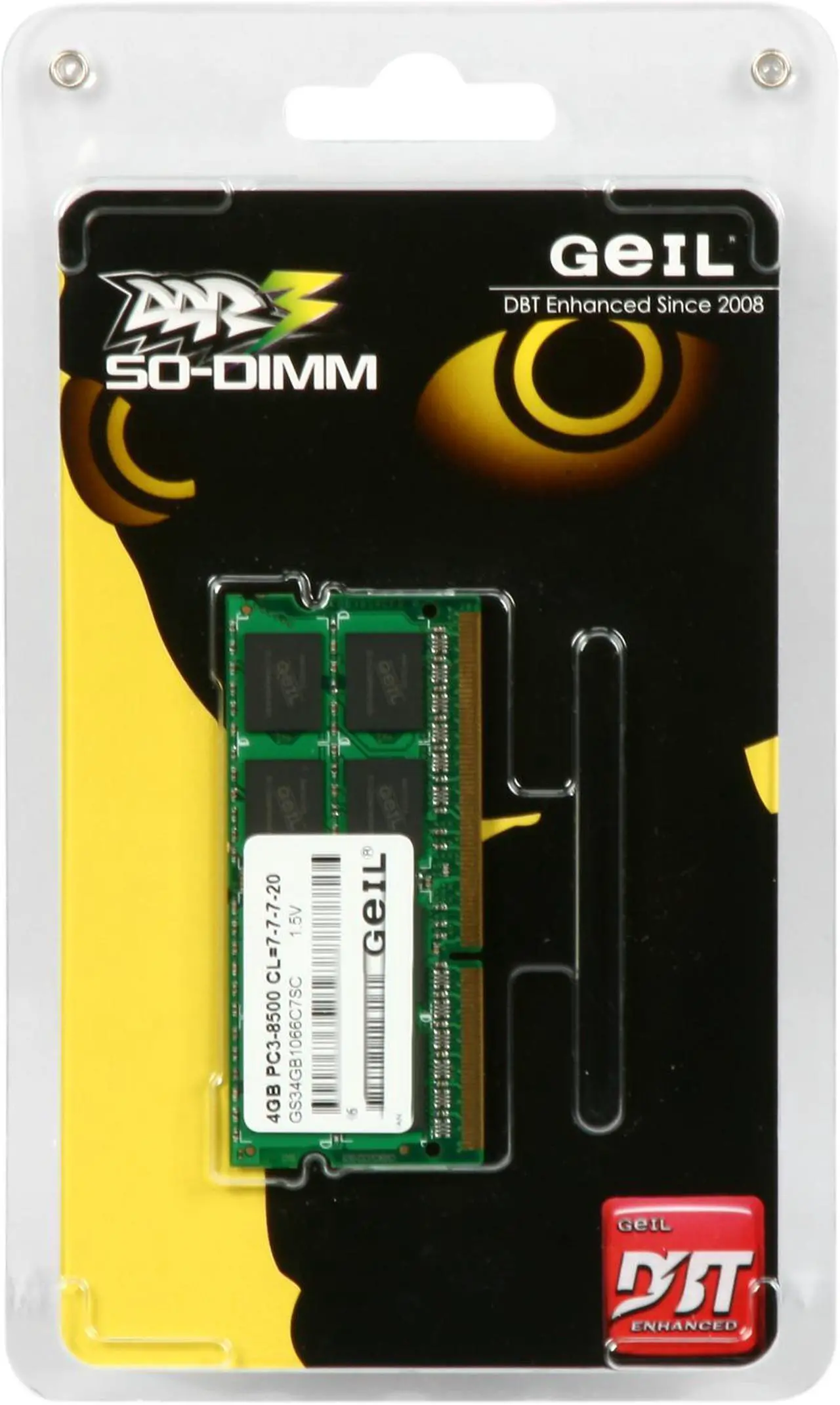 Alt view image 3 of 3 - GeIL 4GB 204-Pin DDR3 SO-DIMM DDR3 1066 (PC3 8500) Laptop Memory Model GS34GB1066C7SC