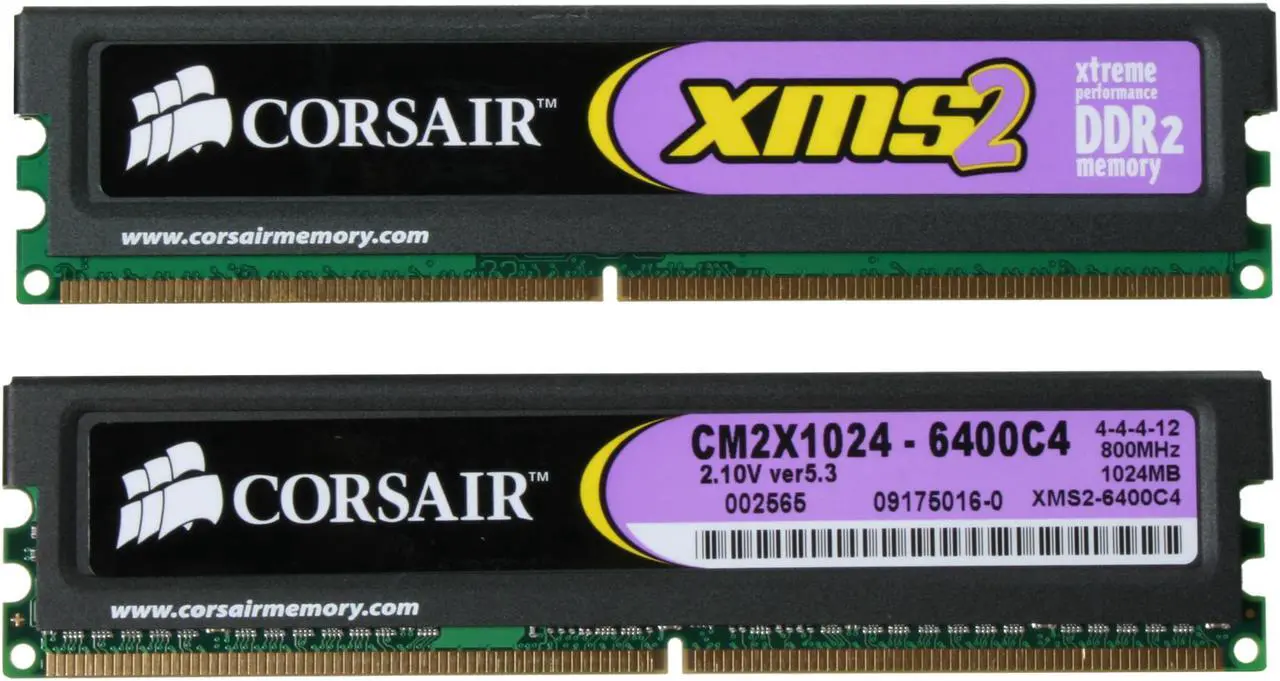 Alt view image 2 of 3 - CORSAIR XMS2 2GB (2 x 1GB) DDR2 800 (PC2 6400) Dual Channel Kit Desktop Memory Model TWIN2X2048-6400C4