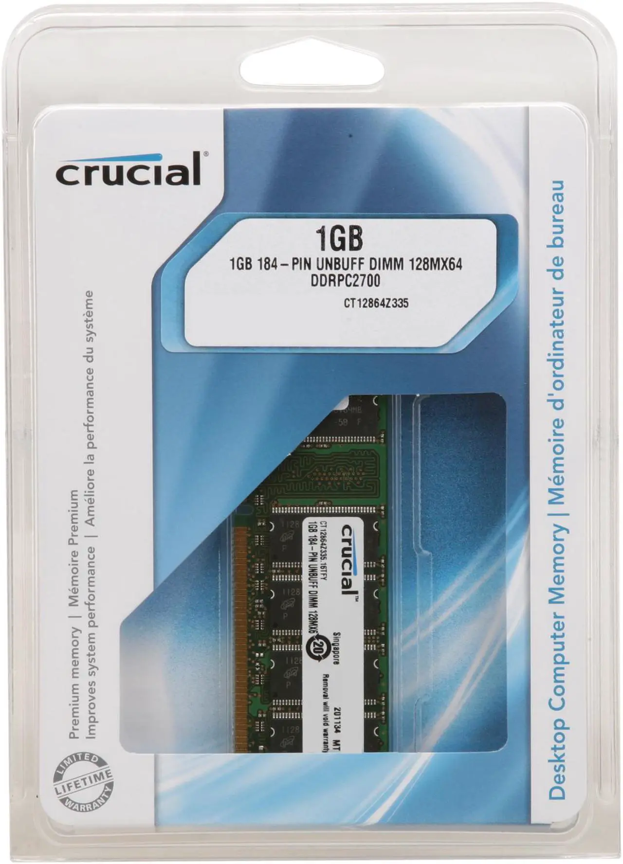 Alt view image 4 of 3 - Crucial 1GB DDR 333 (PC 2700) Desktop Memory Model CT12864Z335 - OEM
