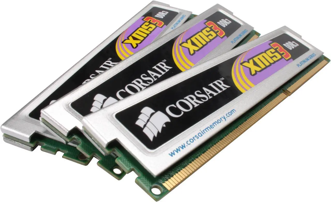 Main image of CORSAIR XMS3 3GB (3 x 1GB) DDR3 1333 (PC3 10666) Triple Channel Kit Desktop Memory Model TR3X3G1333C9