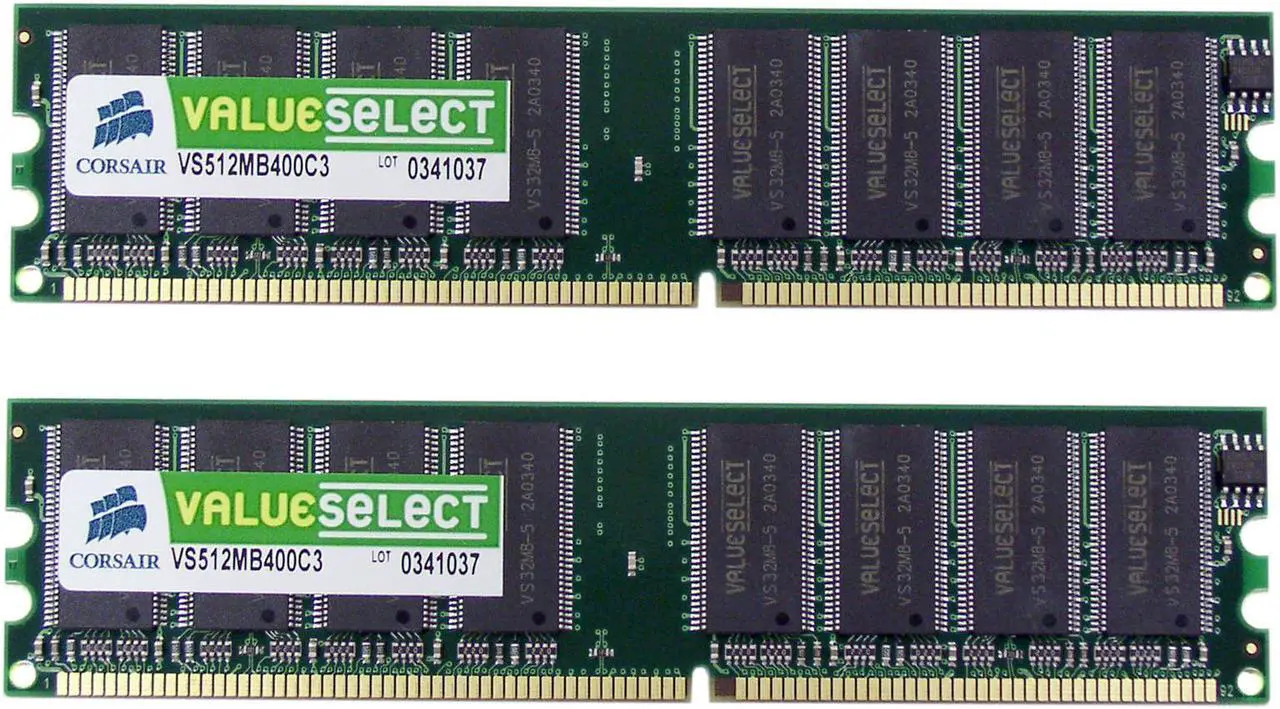 Main image of CORSAIR ValueSelect 1GB (2 x 512MB) DDR 400 (PC 3200) Dual Channel Kit Desktop Memory Model VS1GBKIT400C3