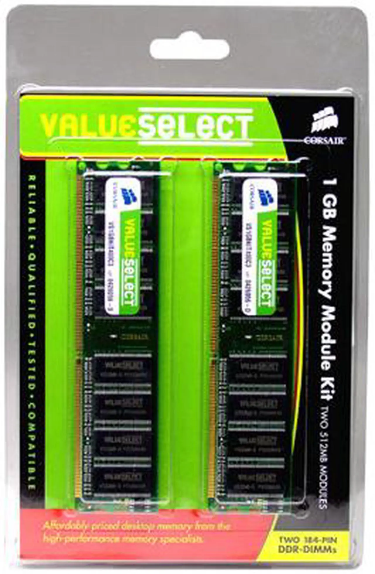 Alt view image 2 of 2 - CORSAIR ValueSelect 1GB (2 x 512MB) DDR 400 (PC 3200) Dual Channel Kit Desktop Memory Model VS1GBKIT400C3