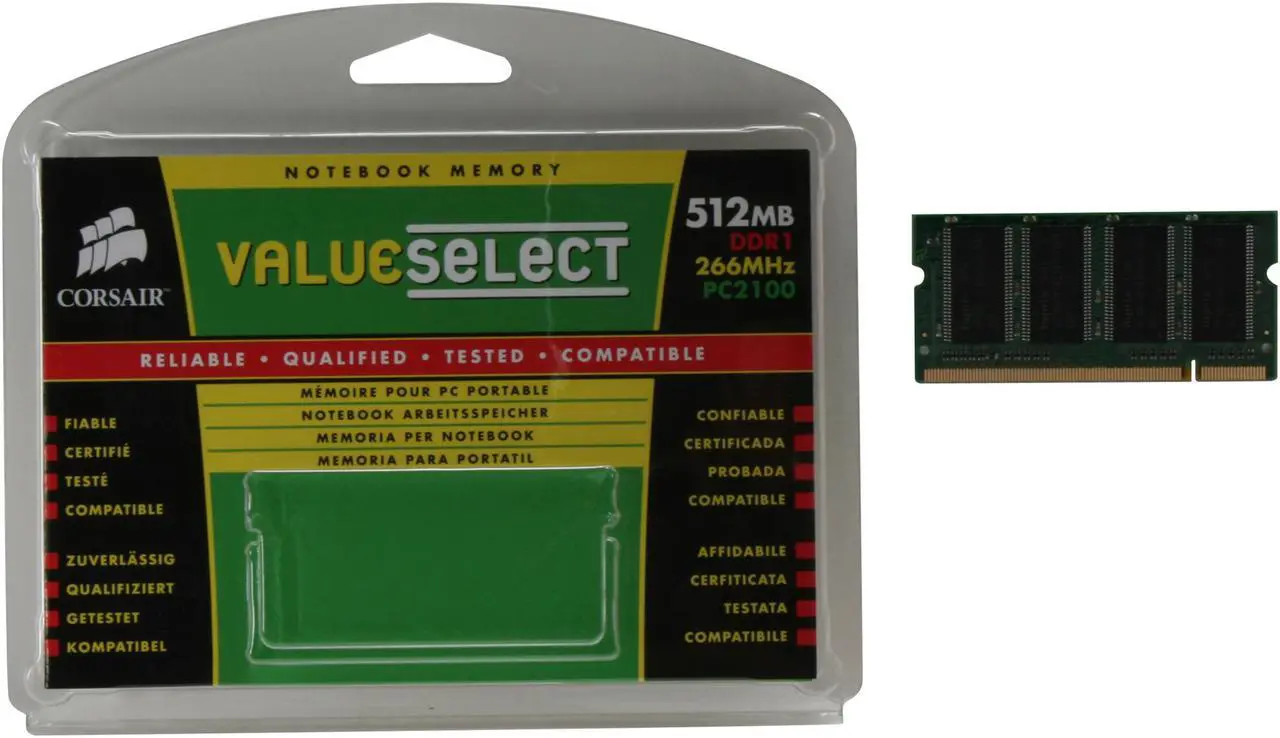 Alt view image 3 of 3 - CORSAIR 512MB 200-Pin DDR SO-DIMM DDR 266 (PC 2100) Laptop Memory Model VS512SDS266