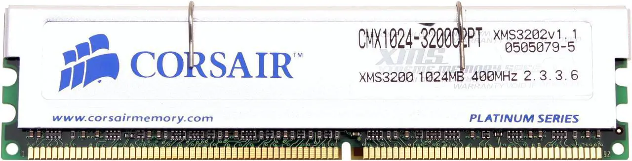 Main image of CORSAIR XMS 1GB DDR 400 (PC 3200) Desktop Memory Model CMX1024-3200C2PT