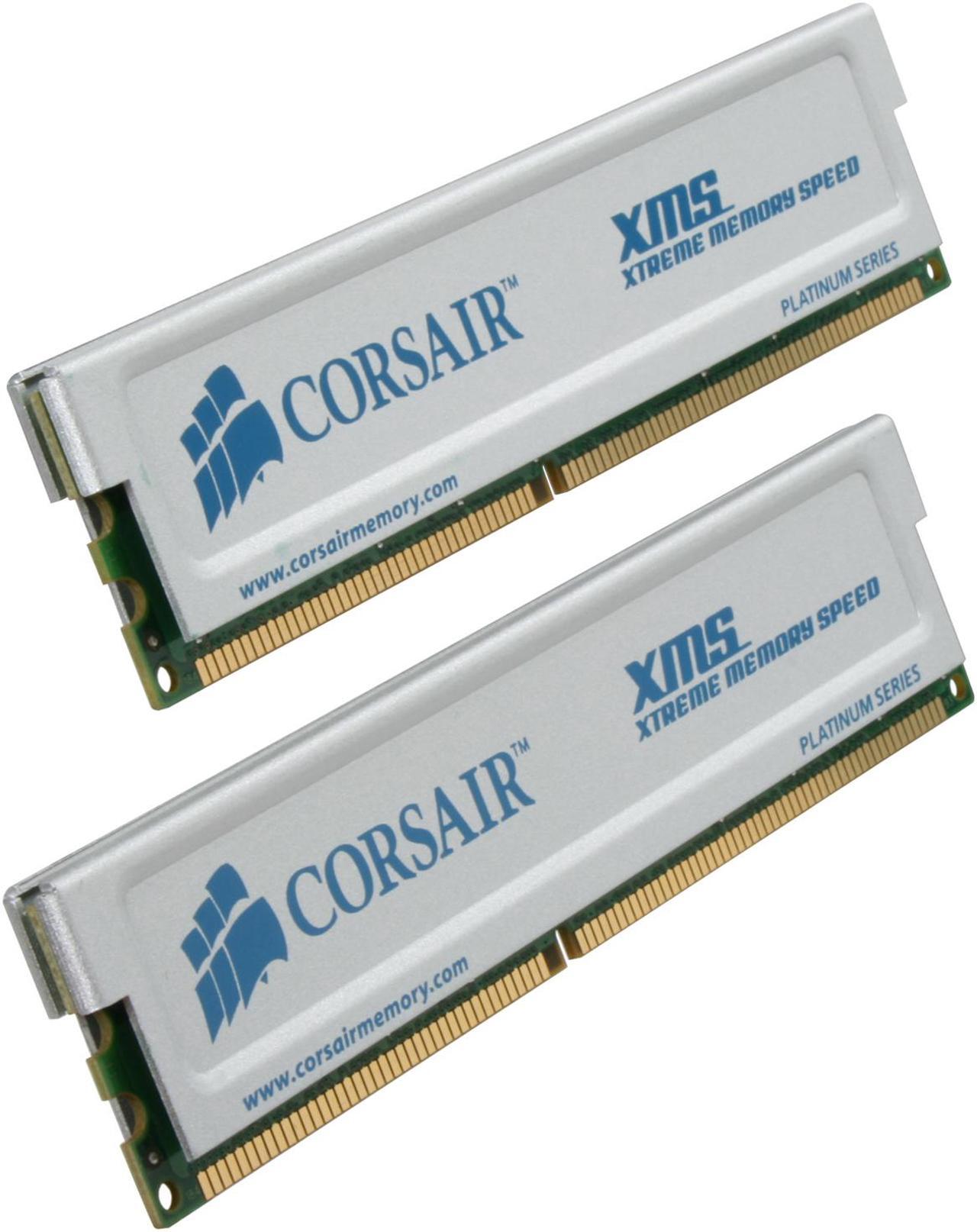 Main image of CORSAIR XMS 2GB (2 x 1GB) DDR 400 (PC 3200) Dual Channel Kit Desktop Memory Model TWINX2048-3200C2PT