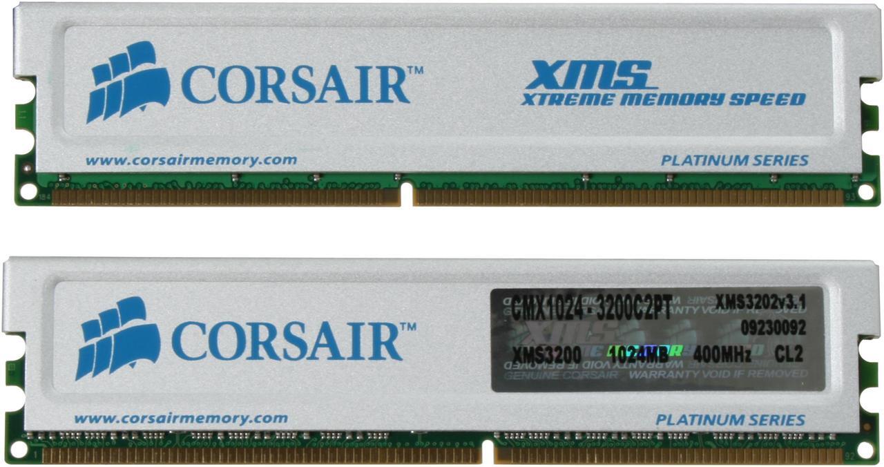 Alt view image 2 of 3 - CORSAIR XMS 2GB (2 x 1GB) DDR 400 (PC 3200) Dual Channel Kit Desktop Memory Model TWINX2048-3200C2PT