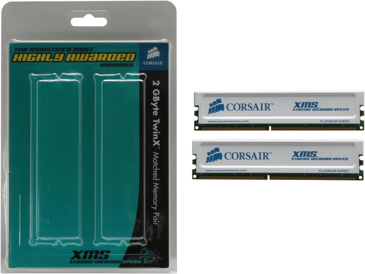 Alt view image 3 of 3 - CORSAIR XMS 2GB (2 x 1GB) DDR 400 (PC 3200) Dual Channel Kit Desktop Memory Model TWINX2048-3200C2PT