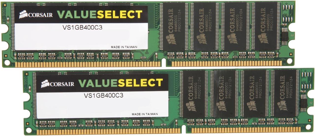 Main image of CORSAIR 2GB (2 x 1GB) DDR 400 (PC 3200) Dual Channel Kit Desktop Memory Model VS2GBKIT400C3